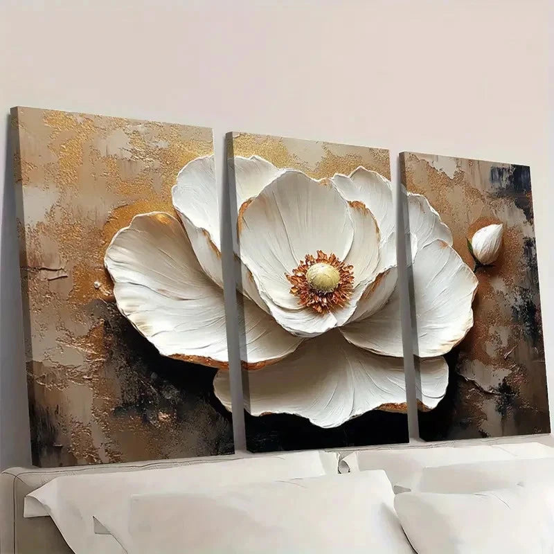 3pcs Textured Abstract Flower Painting TR  Wall Art Set Canvas Framed 60x90cm - High Quality Print 100% Australian Made Wall Canvas Ready to Hang
