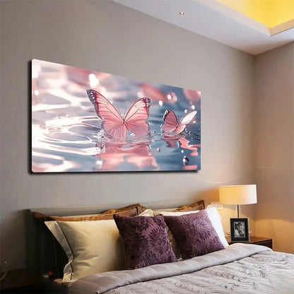 Water Scene With Butterflies Wall Art canvas office home room framed 120x60cm
