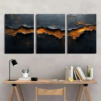 3pcs Abstract Black and Brown Textured Metal Print Ready to Hang Art - Bella Home Decor