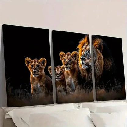 3pcs Majestic Lion Family Portrait Decor Wall Art Canvas Unframed - High Quality Print 100% Australian Made Wall Canvas