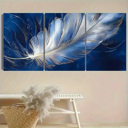 3pcs Delicate Feather Wall Art Set Canvas Unframed - High Quality Print 100% Australian Made Wall Canvas - Bella Home Decor