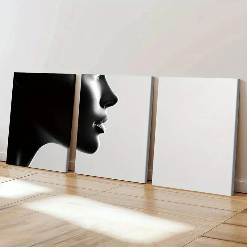3pcs Black & White Abstract Woman Silhouette  Wall Art Set Canvas Framed 50x70cm - High Quality Print 100% Australian Made Wall Canvas Ready to Hang - Bella Home Decor