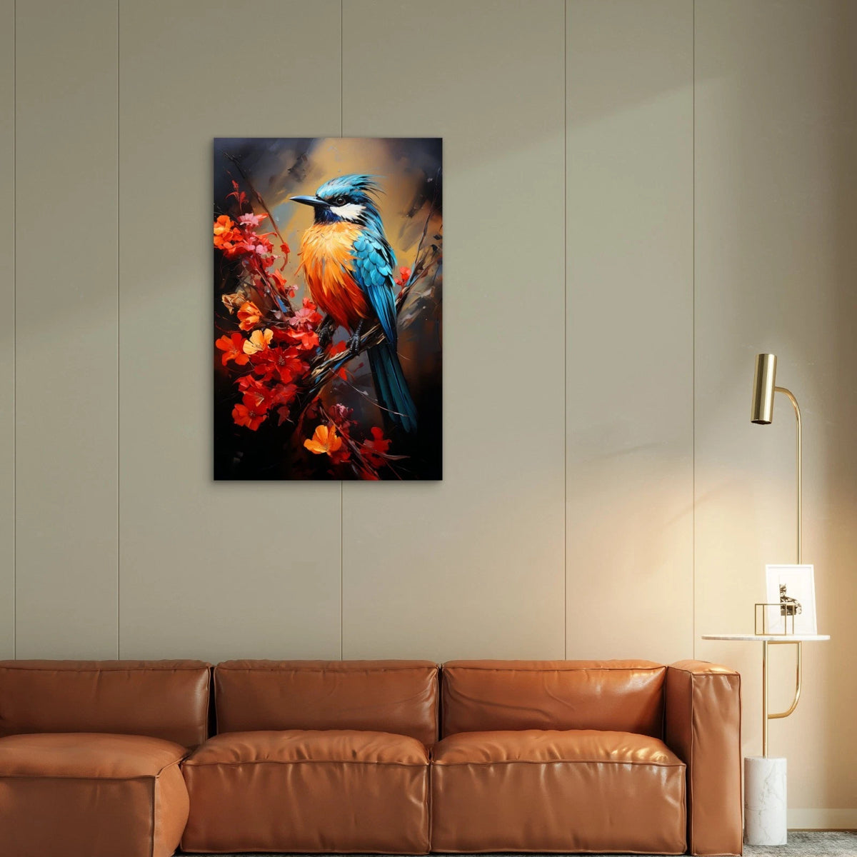 Vibrant Exotic Kingfisher & Red Floral Fine Art 40x60cm Metal Print Ready to Hang