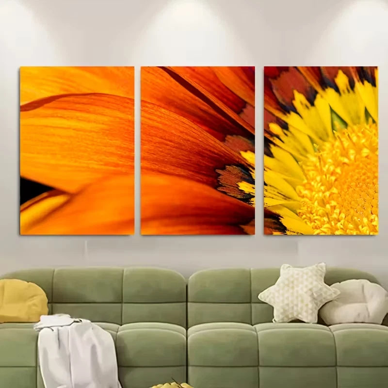 3pcs Vibrant Sunflower Macro Flower Metal Print Ready to Hang Art