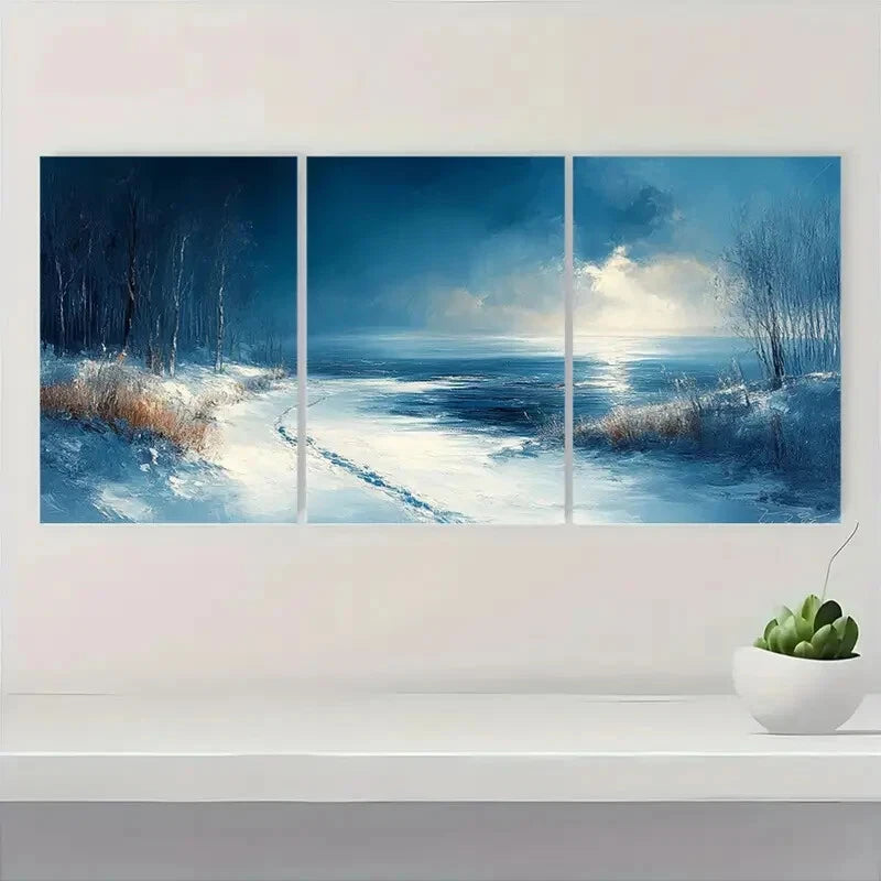 3pcs Winter Snow Scene with Dramatic Sky Metal Print Ready to Hang Art - Bella Home Decor