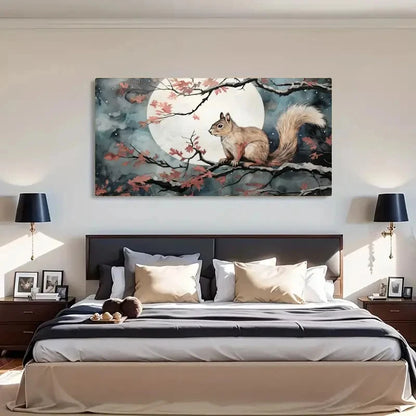 Vintage-Inspired Squirrel Moon Wall Art Canvas Office Home Room Framed 120x60cm