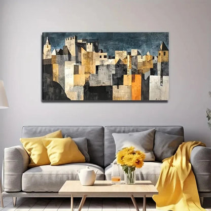 Abstract City Suitable Wall Art Canvas Office Home Room Framed 120x60cm