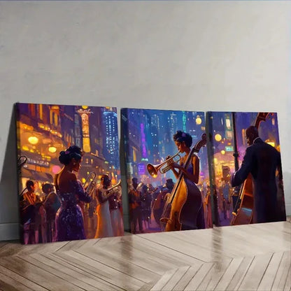 3pcs Vibrant Jazz Band  Wall Art Set Canvas Unframed - High Quality Print 100% Australian Made Wall Canvas