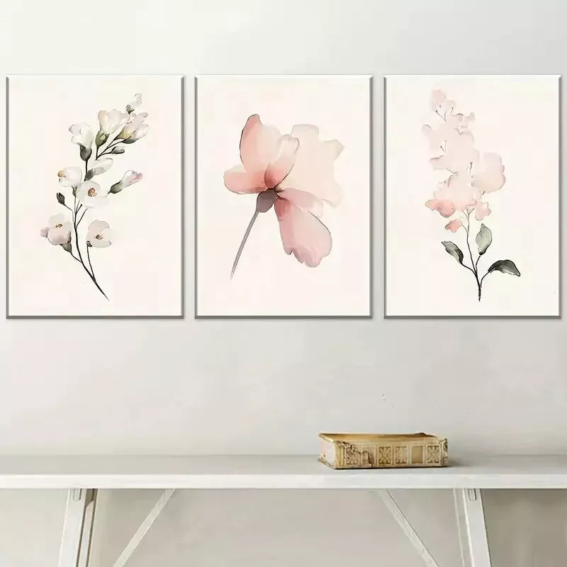 3pcs Modern Floral Pink Peonies White Flowers Wall Art Set Canvas Framed 40x60cm - High Quality Print 100% Australian Made Wall Canvas Ready to Hang - Bella Home Decor