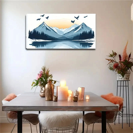 Minimalist Abstract Fcorest Lake Wall Art Canvas Office Home Room Framed 120x60cm