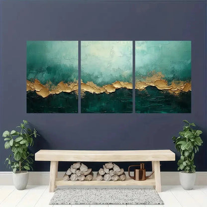 3pcs Green Minimalist Abstract Painting Metal Print Ready to Hang Art