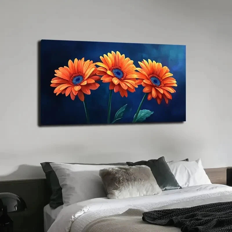 Watercolor African Daisy Wall Art canvas office home room framed 120x60cm - Bella Home Decor