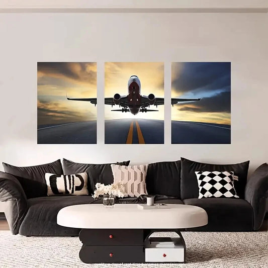 3pcs Aircraft Take Off Scene Metal Print Ready to Hang Art