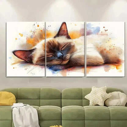 3pcs Siamese Cat Sleeping RH  Wall Art Set Canvas Framed 50x70cm - High Quality Print 100% Australian Made Wall Canvas Ready to Hang - Bella Home Decor