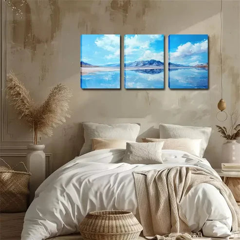 3pcs Lake At The Foot Of The Mountain Wall Art Canvas Unframed - High Quality Print 100% Australian Made Wall Canvas