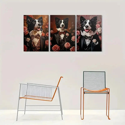 3pcs Formal Dog Portraits Elegant Pet Paintings Metal Print Ready to Hang Art - Bella Home Decor
