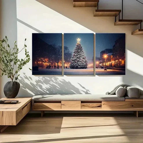 3pcs Snow Scene Christmas Tree Painting Wall Art Set Canvas Unframed - High Quality Print 100% Australian Made Wall Canvas