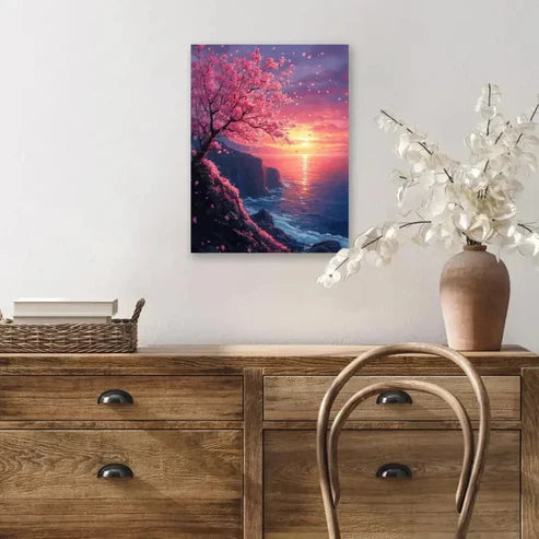 Beautiful Charming Sunset & Pink Cherry Blossoms 60x90cm Metal Print Ready to Hang