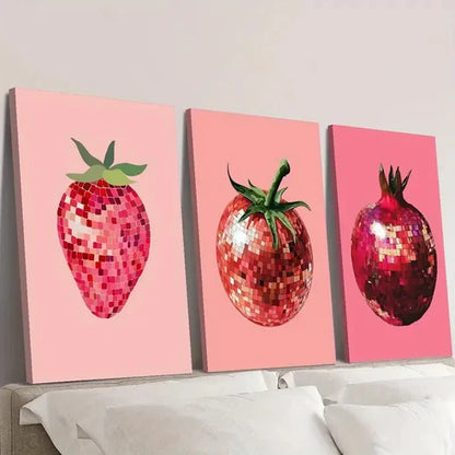 3pcs Strawberry, Tomato, Pomegranate Wall Art Set Canvas Unframed - High Quality Print 100% Australian Made Wall Canvas