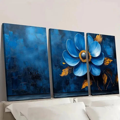 3pcs Blue Star Flower Art DS Wall Art Set Canvas Unframed - High Quality Print 100% Australian Made Wall Canvas - Bella Home Decor