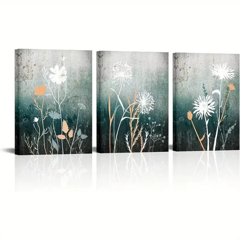 3pcs Vintage Aesthetic Green and Grey Plant Wall Art Canvas Unframed - High Quality Print 100% Australian Made Wall Canvas