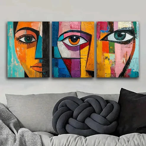 3pcs Abstract Face with Eye Design Wall Art Canvas Unframed - High Quality Print 100% Australian Made Wall Canvas - Bella Home Decor