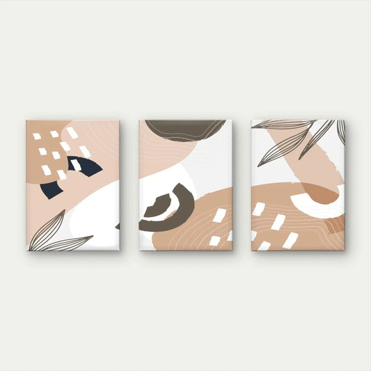 3pcs Neutral Abstract Shapes and Botanical Art Wall Art Set Canvas Framed 50x70cm - High Quality Print 100% Australian Made Wall Canvas Ready to Hang