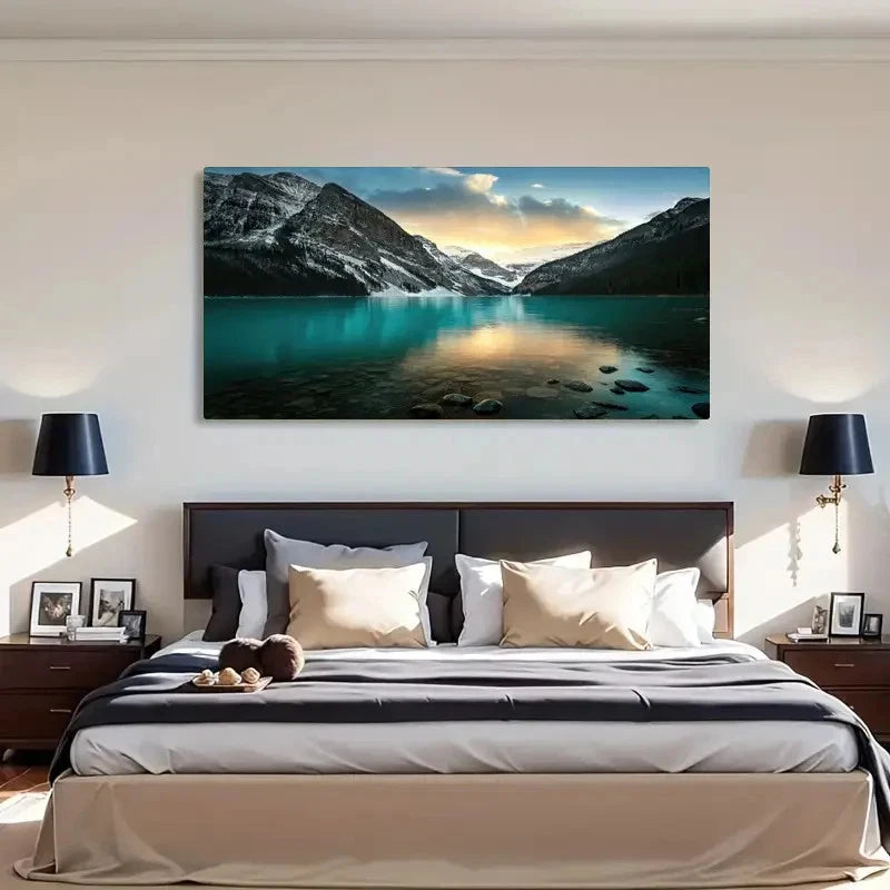 Vintage & Contemporary Lake Wall Art Canvas Office Home Room Framed 120x60cm