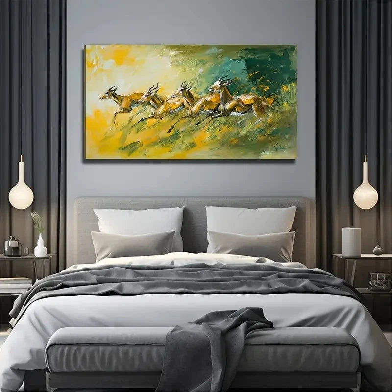Deer Running On The Grassland Wall Art Canvas Office Home Room Framed 120x60cm