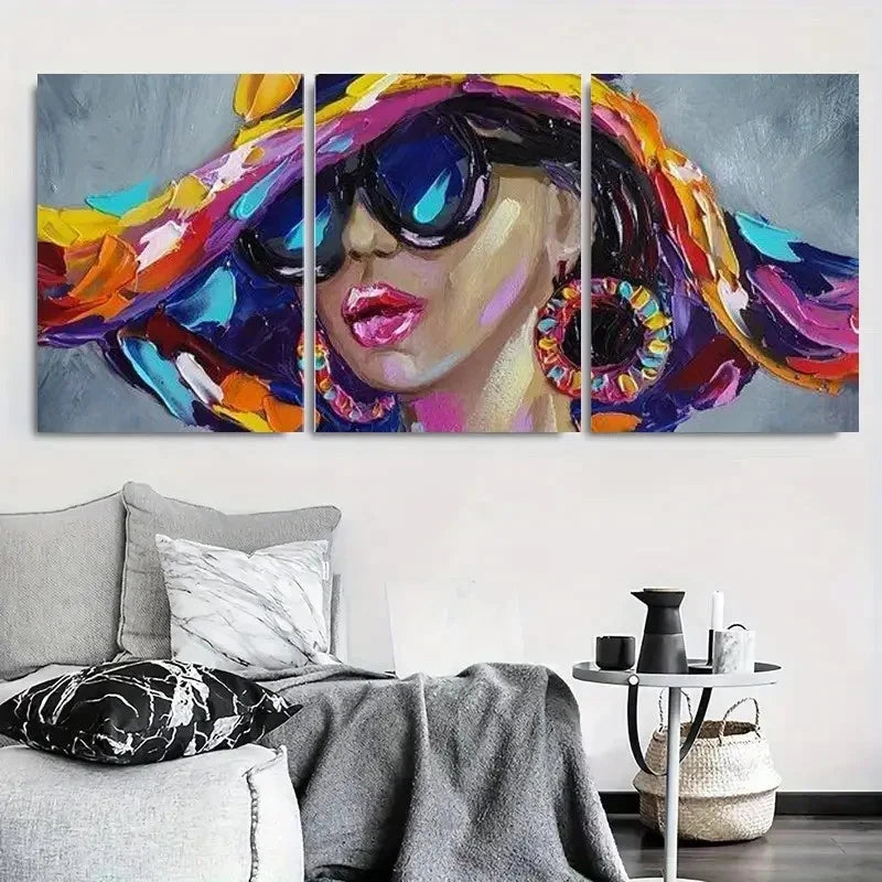 3pcs Colorful Hat & Fashion Glasses Wall Art Set Canvas Framed 40x60cm - High Quality Print 100% Australian Made Wall Canvas Ready to Hang - Bella Home Decor