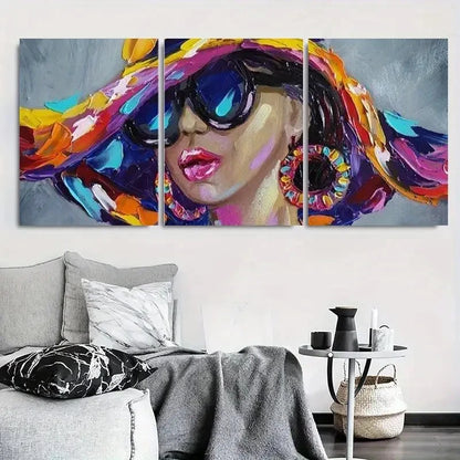3pcs Colorful Hat & Fashion Glasses Wall Art Set Canvas Framed 40x60cm - High Quality Print 100% Australian Made Wall Canvas Ready to Hang - Bella Home Decor
