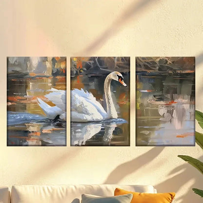 3pcs Vibrant White Swan in Autumnal Landscape Wall Art Set Canvas Framed 40x60cm - High Quality Print 100% Australian Made Wall Canvas Ready to Hang