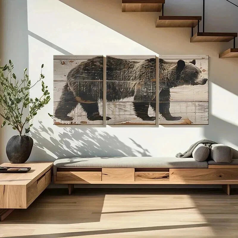 3pcs Bear Farmhouse Style Vintage Wall Art Set Canvas Framed 50x70cm - High Quality Print 100% Australian Made Wall Canvas Ready to Hang - Bella Home Decor