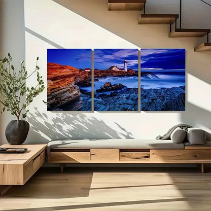 3pcs Portland Maine Lighthouse After the Storm Metal Print Ready to Hang Art