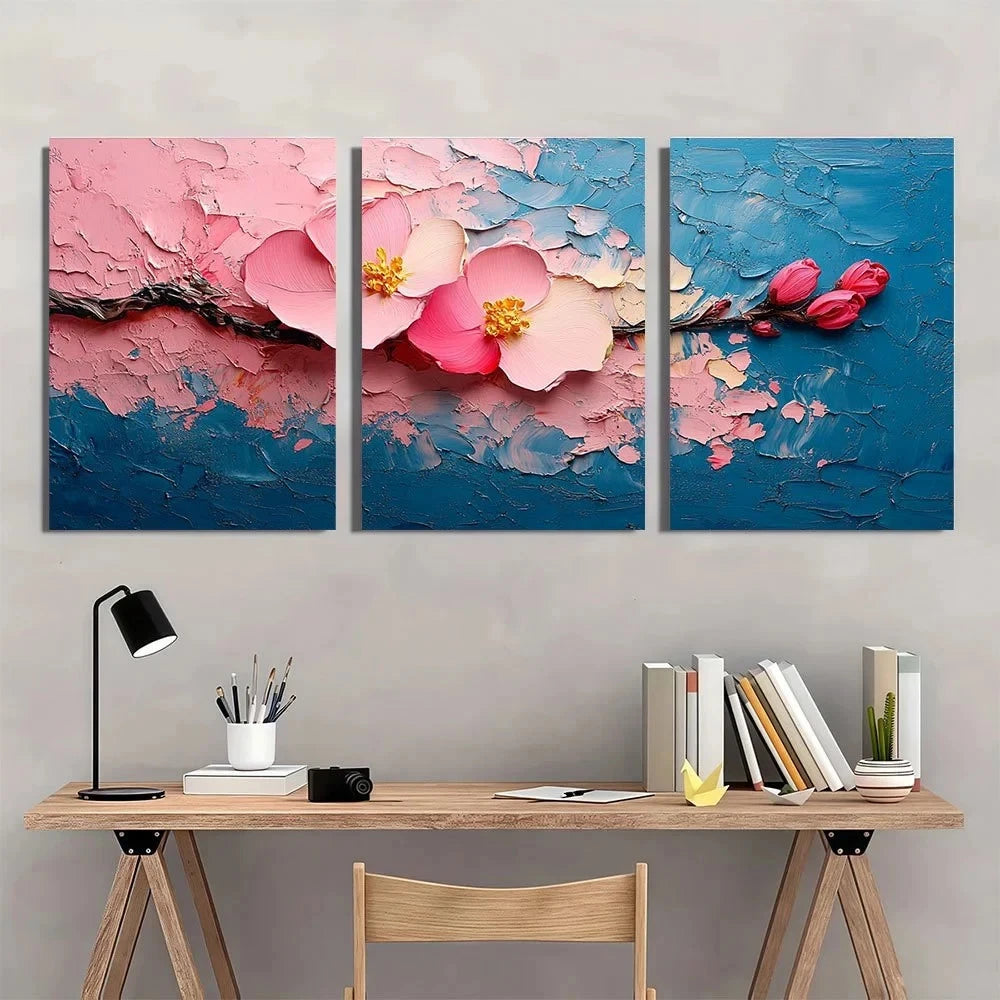 3pcs Pink Abstract Theme Painting Metal Print Ready to Hang Art - Bella Home Decor