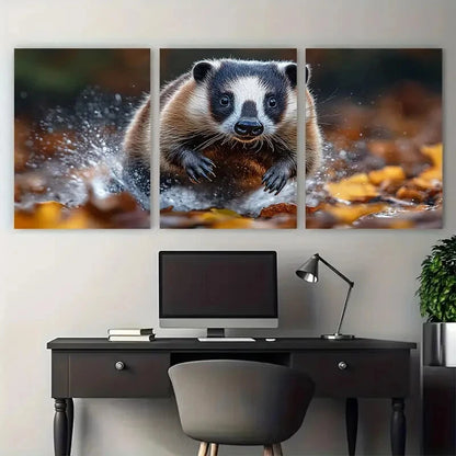 3pcs Funny Wild Badger Running Wildlife Metal Print Ready to Hang Art - Bella Home Decor