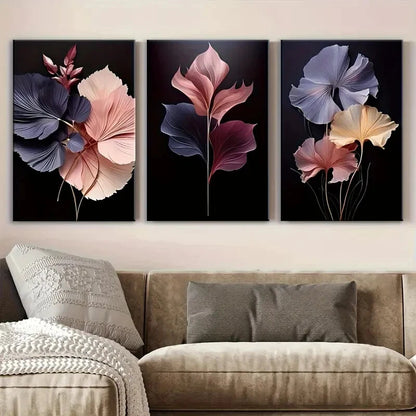 3pcs Set Modern Minimalist Floral Art Prints Metal Print Ready to Hang Art - Bella Home Decor