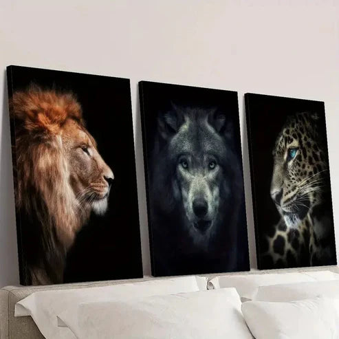3pcs Wildlife Portrait Closeup Painting Wall Art Canvas Unframed - High Quality Print 100% Australian Made Wall Canvas