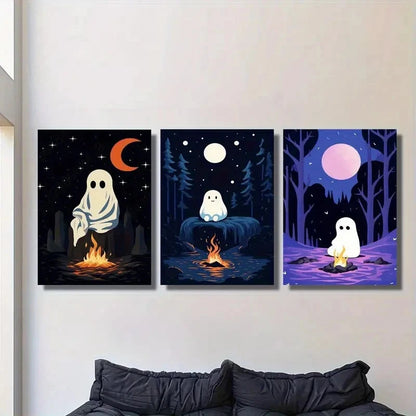 3pcs  Adorable Forest Campfire Night Scen  Wall Art Set Canvas Framed 50x70cm - High Quality Print 100% Australian Made Wall Canvas Ready to Hang - Bella Home Decor