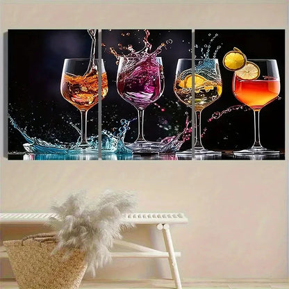 3pcs Cocktail Splash Photography Vintage Wall Art Set Canvas Framed 60x90cm - High Quality Print 100% Australian Made Wall Canvas Ready to Hang - Bella Home Decor