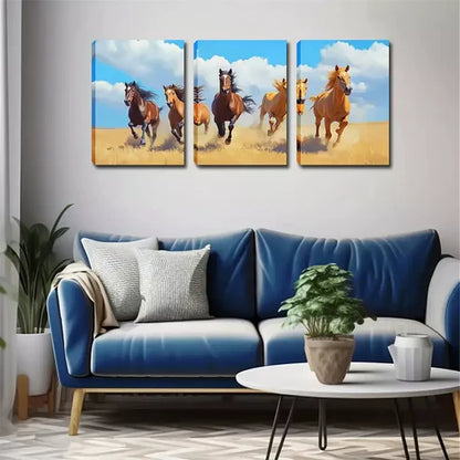 3pcs Five Running Horses, Oil Painting Wall Art Canvas Unframed - High Quality Print 100% Australian Made Wall Canvas
