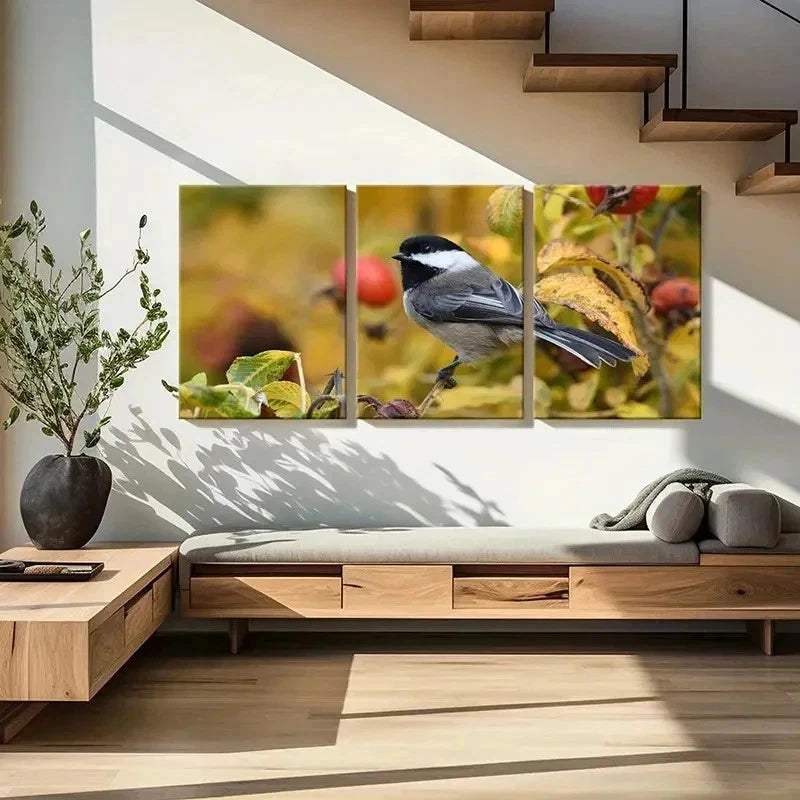 3pcs Animal Art Bird on a Tree Branch Painting Wall Art Set Canvas Framed 60x90cm - High Quality Print 100% Australian Made Wall Canvas Ready to Hang - Bella Home Decor