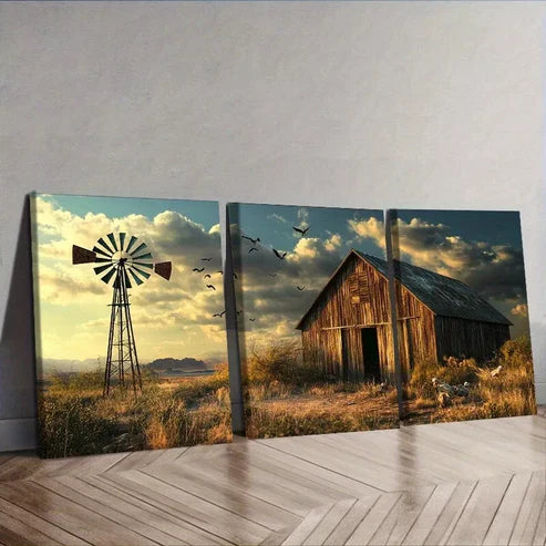 3pcs Barns And Windmills Scenery Nature Wall Art Set Canvas Unframed - High Quality Print 100% Australian Made Wall Canvas - Bella Home Decor