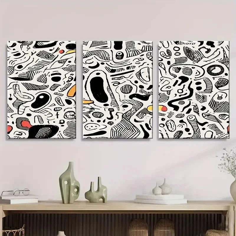 3pcs Humorous Abstract Line Art Wall Art Set Canvas Framed 50x70cm - High Quality Print 100% Australian Made Wall Canvas Ready to Hang