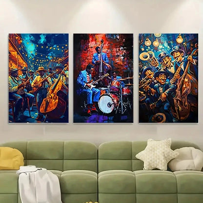 3pcs Vibrant Musical Musicians & Instruments    Wall Art Canvas  Framed 60x90cm - High Quality Print 100% Australian Made Wall Canvas Ready to Hang