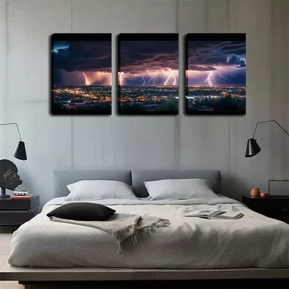 3pcs Lightning That Amazes Neighbors Wall Art Set Wall Art Canvas Unframed - High Quality Print 100% Australian Made Wall Canvas