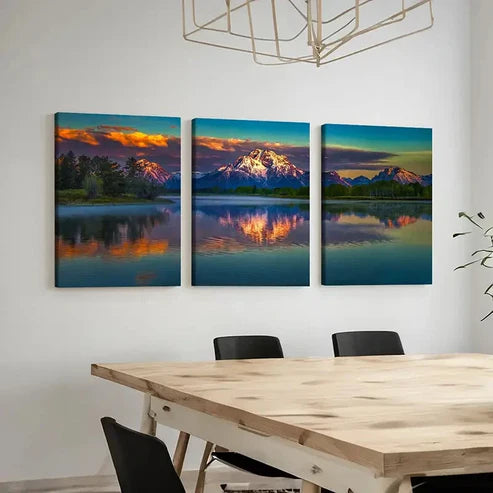 3pcs Mountains, Lakes, Sunset Wall Art Set Canvas Unframed - High Quality Print 100% Australian Made Wall Canvas