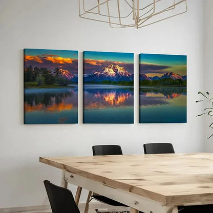 3pcs Mountains, Lakes, Sunset Wall Art Set Canvas Unframed - High Quality Print 100% Australian Made Wall Canvas