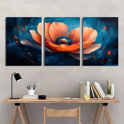 3pcs Orange & Blue Painting Flower Metal Print Ready to Hang Art - Bella Home Decor