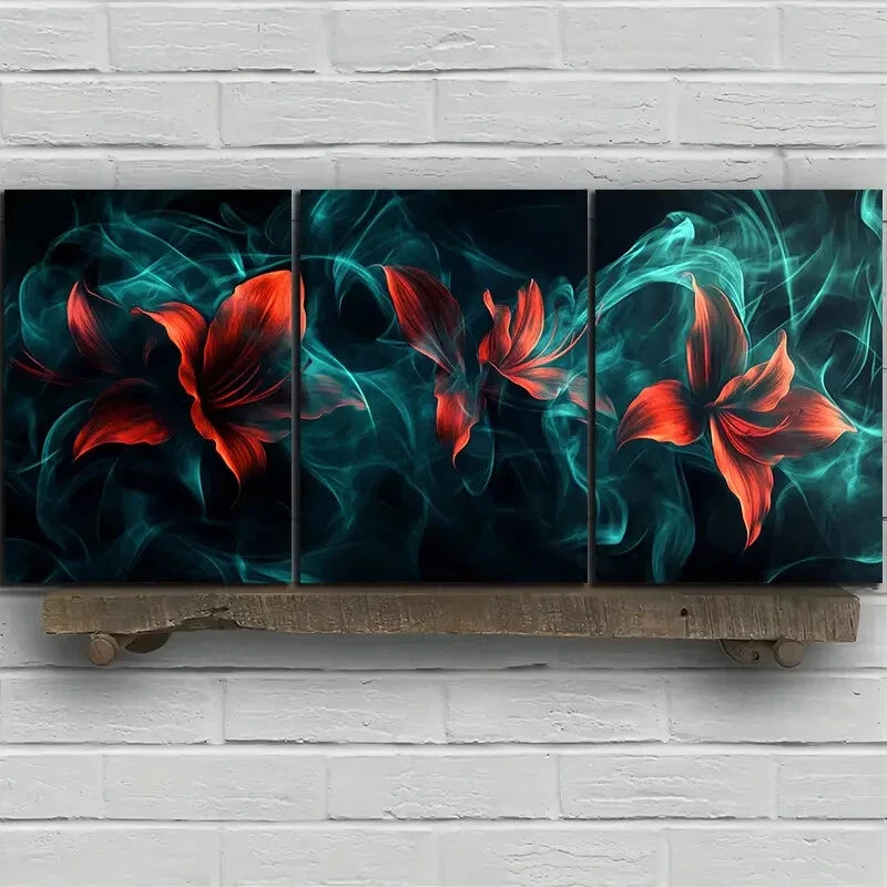 3pcs Abstract Floral Smoke Design Metal Print Ready to Hang Art - Bella Home Decor
